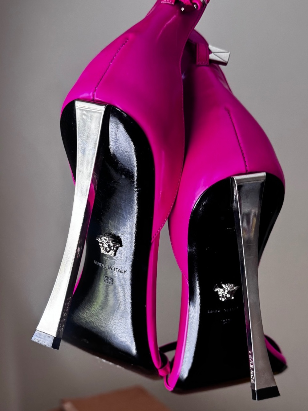 Versace Pin-Point Hot Pink Palladium Heels Sandals EU 38